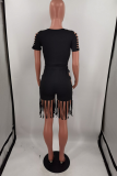 Purple Casual Solid Hollowed Out O Neck Short Sleeve Two Pieces