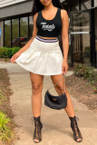 Black White Casual Print Patchwork U Neck Sleeveless Two Pieces