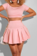 Pink Casual Solid Patchwork O Neck Short Sleeve Two Pieces