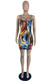 Red Sexy Print Patchwork Spaghetti Strap Pencil Skirt Dresses