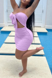 Purple Sexy Solid Patchwork Strapless Pencil Skirt Dresses