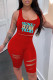 Red Fashion Casual Print Ripped U Neck Sleeveless Two Pieces
