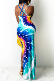 Red Sexy Print Patchwork Halter Trumpet Mermaid Dresses