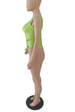 Green Sexy Print Patchwork Zipper Swimwears