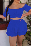 Rose Red Sexy Casual Solid Backless Off the Shoulder Short Sleeve Two Pieces