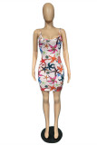 Multicolor Fashion Sexy Print Backless Spaghetti Strap Sleeveless Dress