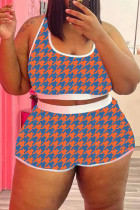 Orange Fashion Casual Print Vests U Neck Plus Size Two Pieces