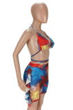 Colour Sexy Print Patchwork Cold Shoulder Sleeveless Two Pieces