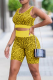 Yellow Sexy Leopard Patchwork U Neck Sleeveless Two Pieces