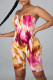 Red Yellow Celebrities Print Patchwork Strapless Skinny Rompers