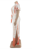 Orange Fashion Casual Print Slit V Neck Short Sleeve Dress Plus Size Dresses