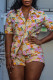 Pink Fashion Casual Print Basic Turndown Collar Short Sleeve Two Pieces