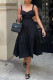 Black Fashion Sexy Solid Backless Spaghetti Strap Sleeveless Dress