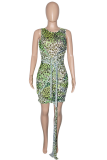 Pink Sexy Print Patchwork O Neck Pencil Skirt Dresses