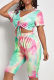 Camouflage Sexy Patchwork Tie-dye V Neck Plus Size Two Pieces