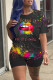 Black Fashion Casual Lips Printed Basic O Neck Short Sleeve Two Pieces