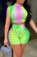 Green Fashion Casual Print Hollowed Out See-through O Neck Short Sleeve Two Pieces