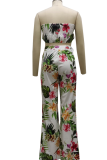 White Sexy Print Patchwork Strapless Sleeveless Two Pieces