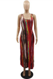 Red Fashion Sexy Print Backless Slit U Neck Vest Dress Dresses