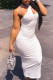 White Sexy Casual Solid Hollowed Out One Shoulder Sleeveless Dress