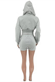Deep Blue Fashion Casual Solid Hooded Collar Long Sleeve Two Pieces