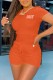 Orange Fashion Casual Letter Print Basic O Neck Short Sleeve Two Pieces