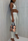 Pink Sportswear Solid Patchwork V Neck Sleeveless Two Pieces