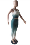 Blue Casual Sportswear Gradual Change Print Vests Pants O Neck Sleeveless Two Pieces