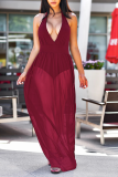 Blue Sexy Solid Mesh V Neck Mesh Dress Dresses