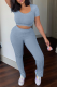 Baby Blue Casual Solid Patchwork O Neck Short Sleeve Two Pieces
