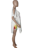 Yellow Casual Print High Opening O Neck Short Sleeve Two Pieces