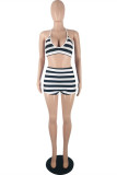 Black And White Fashion Sexy Striped Print Backless Swimwears