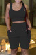 Black Fashion Casual Solid Vests O Neck Sleeveless Two Pieces
