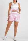 Pink Casual Sportswear Print Vests O Neck Sleeveless Two Pieces