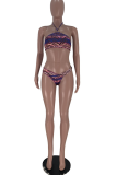 Gradient Color Sexy Print Hollowed Out Patchwork Swimwears