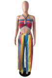 Multicolor Sexy Casual Striped Print Backless Strapless Sleeveless Two Pieces