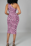 Leopard Print Sexy Print Bandage Hollowed Out Patchwork Oblique Collar Pencil Skirt Dresses