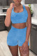 Blue Casual Sportswear Solid Vests U Neck Sleeveless Two Pieces