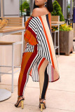 Blue Fashion Casual Striped Print Basic O Neck Half Sleeve Two Pieces