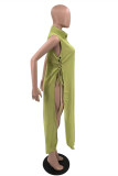 Olive Green Sexy Casual Solid Patchwork Turndown Collar Tops