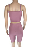 Dark Purple Sexy Casual Solid Backless Spaghetti Strap Sleeveless Two Pieces
