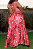 Red Sexy Print High Opening Irregular Dress Dresses