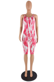 Red Sexy Print Patchwork Spaghetti Strap Skinny Rompers