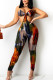 Dark Brown Sexy Print Patchwork Frenulum Backless Halter Skinny Jumpsuits