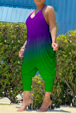 Red Yellow Casual Gradual Change Patchwork Spaghetti Strap Harlan Jumpsuits