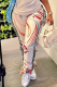 White Casual Print Tassel Regular Mid Waist Straight Full Print Bottoms