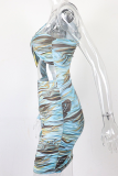 Colour Sexy Print Hollowed Out Pencil Skirt Dresses
