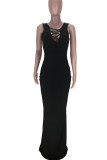 Grey Casual Solid Patchwork Frenulum V Neck Pencil Skirt Dresses