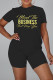 Black Fashion Casual Letter Print Basic O Neck Short Sleeve Two Pieces