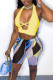 Yellow Sexy Print Hollowed Out Patchwork Halter Sleeveless Two Pieces
